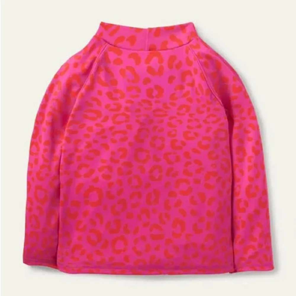 Boden Long-sleeved Rash Guard Fuchsia Pink Leopard Sz 9-10